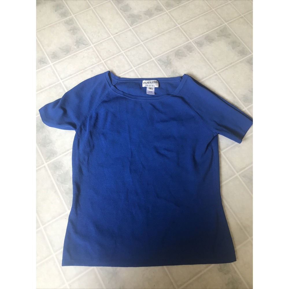 Pendleton Women Sweater Sz Medium Cobalt Blue Scoop‎ Neck Short Sleeve